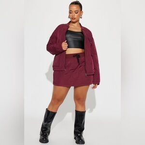 Heather Mini Skirt Set - Burgundy